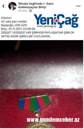 Xalq şairinin medalının 200 manata satıldığını deyən qadın: "Onu mırta qoydum" - FOTO