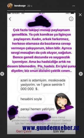 Azərbaycanlı iş adamından türk aktrisaya əxlaqsız təklif: “Bir gecəyə milyon dollar…” 
