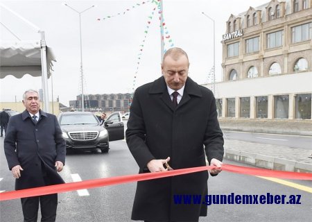 Prezident İlham Əliyev Bakıda yeni yol açılışında - FOTOLAR