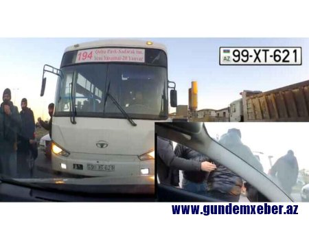Bakıda avtobus sürücüsü yolu kəsdi: Sərnişinlər davaya çıxdı - VİDEO