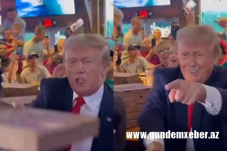 Donald Tramp tərəfdarlarına pizza qonaqlığı verib - VİDEO
